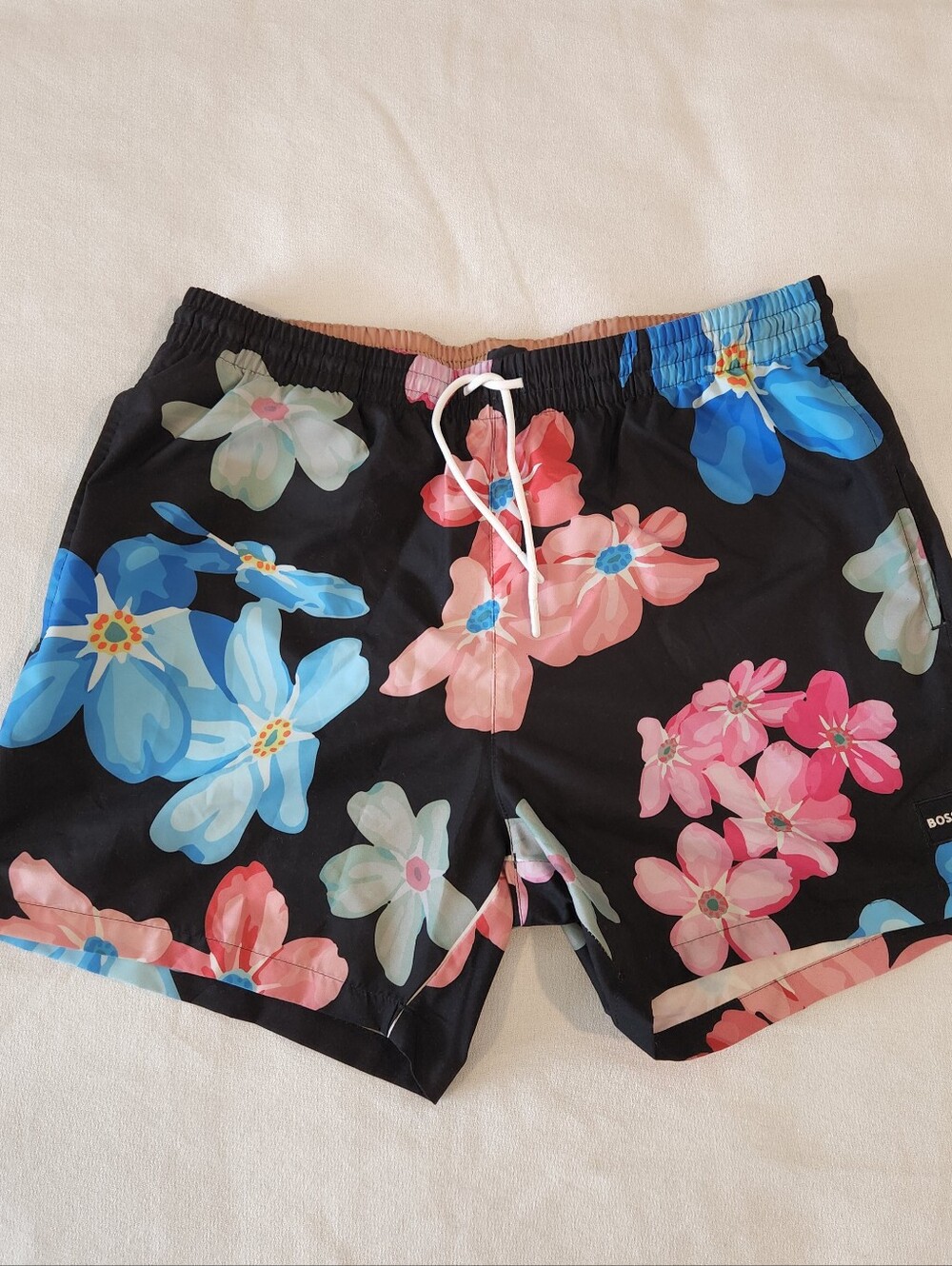 Boss Men's Tropical Floral Swim Trunks Size Large Pink and Black